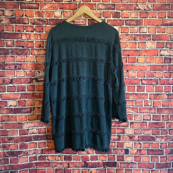 Zara Shredded Sweater Tunic Womens Small Gray Long Sleeve Crew Neck - Picture 2 of 6